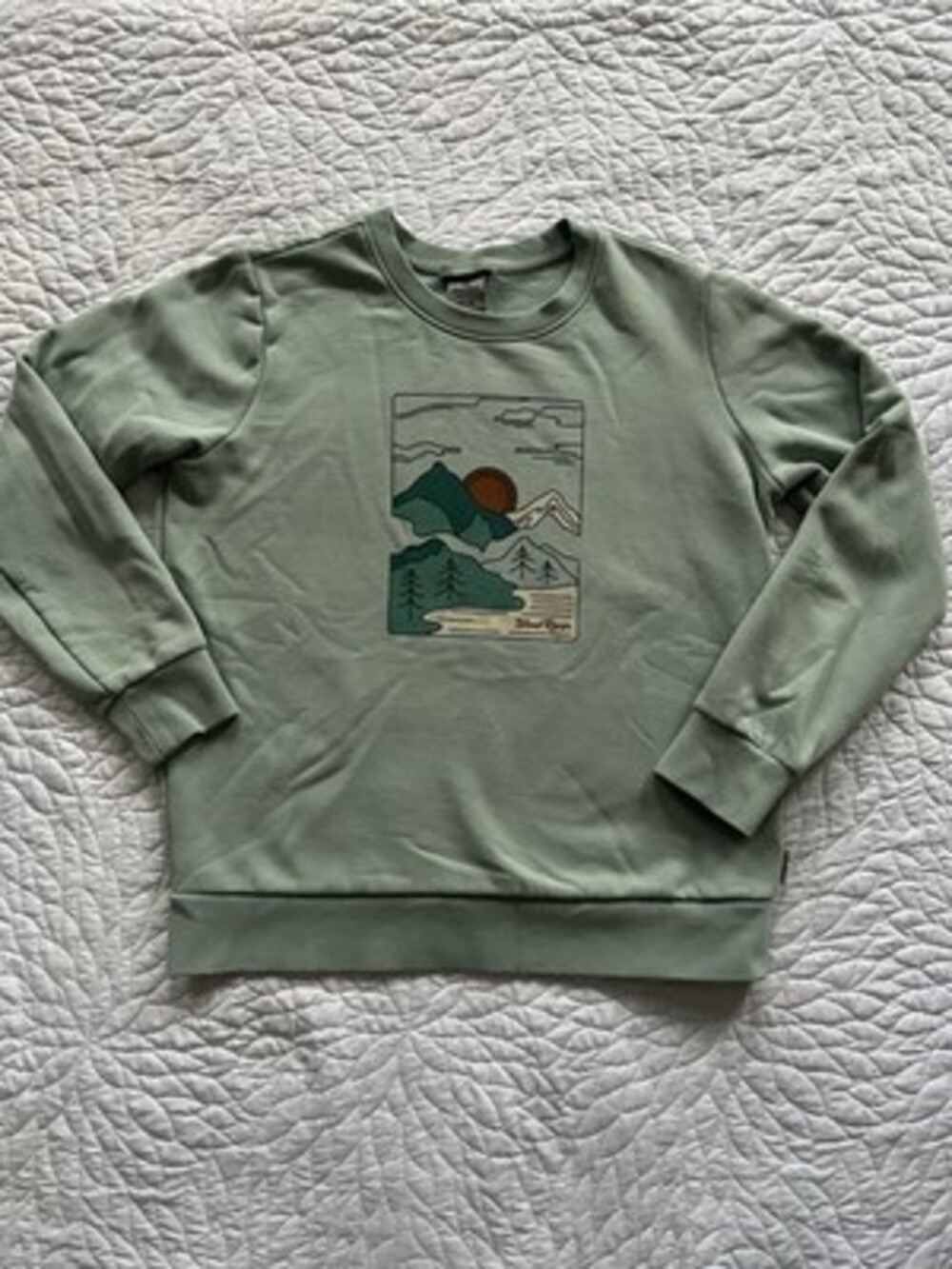 Wind River Crewneck Sweatshirt Landscape Graphic Sage Green Size M